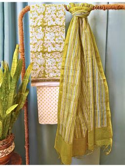 Ushvii - Lime Green Bagru Dress Material