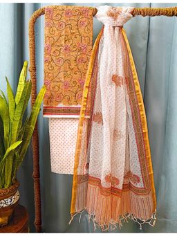 Ushvii - Orange Bagru Dress Material