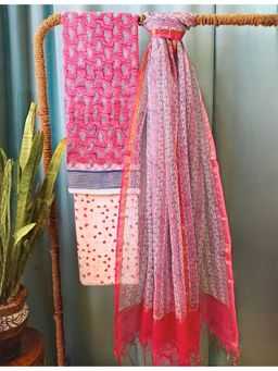 Ushvii - Pink Bagru Dress Material