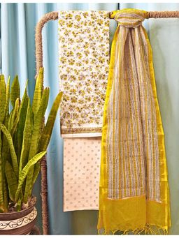 Ushvii - Yellow Bagru Dress Material