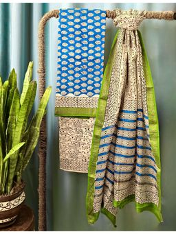 Ushvii - Cobalt Blue Bagru Dress Material