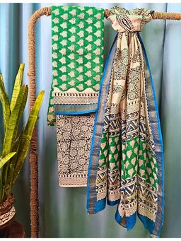 Ushvii - Green Bagru Dress Material