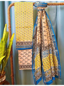 Ushvii - Yellow Bagru Dress Material
