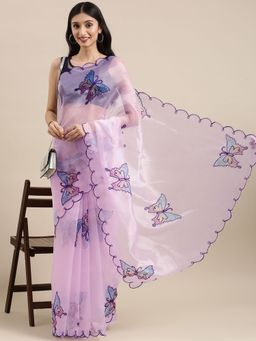 Vastranand - Purple Organza Party Wear Saree With Aari Work Butta with Unstitched Blouse