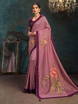 Odette - Onion Pink Silk Designer Saree with Unstitched Blouse