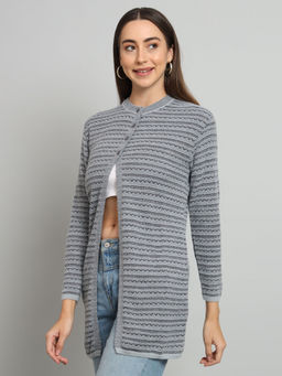 BROOWL - Women Self Design Longline Cardigan