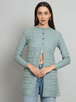 BROOWL - Womens Solid Self Design Cardigan