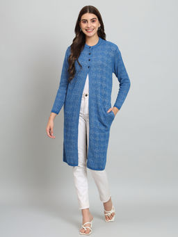 BROOWL - Women Self Design Longline Cardigan