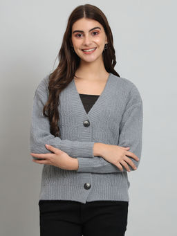 BROOWL - Womens V-Neck Crop Cardigan