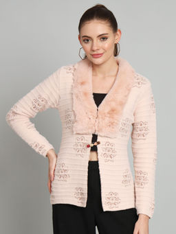 BROOWL - Womens Fur Self Design Cardigan