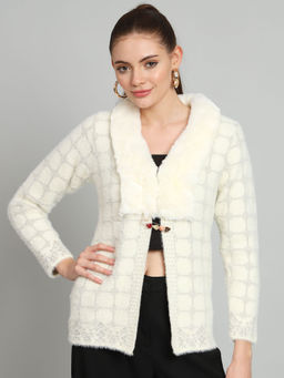 BROOWL - Womens Fur Printed Cardigan