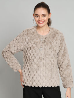 BROOWL - Womens Short Fur Cardigan