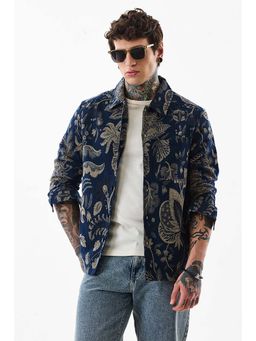 Snitch - Navy Blue Printed Full Sleeves Relaxed Casual Overshirt