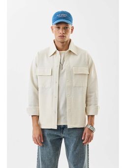 Snitch - Cream Textured Full Sleeves Relaxed Casual Overshirt