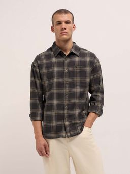 The Bear House - Men's Brown Relaxed Fit Checks Cotton Casual Shirt