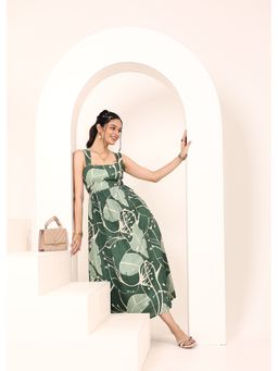 Kaori By Shreya - Green Floral Printed Dress with Statement Back Tie