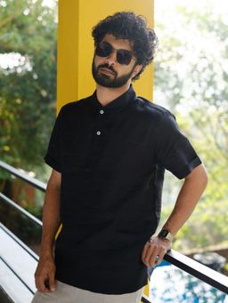 Creatures of Habit - Linen Polo Shirt- Midnight Black