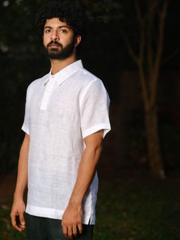 Creatures of Habit - Linen Polo Shirt- Pearl White