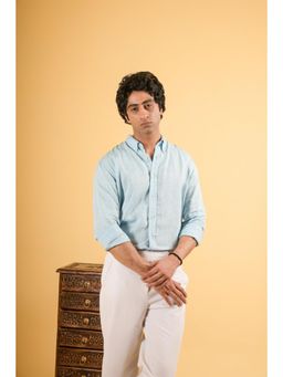 J.LINUM Co - Heritage Grey Linen Shirt Blue Shirt