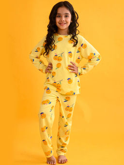 ANTHRILO - Cherry Fun Yellow Long Sleeves Pyjama Set - Yellow
