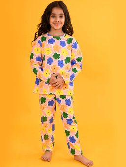 ANTHRILO - Pink Flowers Long Sleeves Pyjama Set-Pink