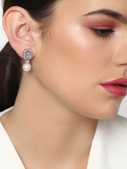 Estele - Rhodium Plated CZ Sparkling Drop Earrings for Women