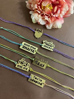 Digital Dress Room - Cute Mdf En Bro Rakhi Combo for Brothers Thread (Pack of 6)