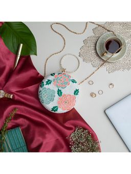 THE TAN CLAN - Zahra Round Floral Hand Embroidered Clutch