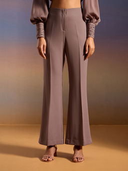 RSVP by Nykaa Fashion - Brown Solid High Waist Bootcut Pants