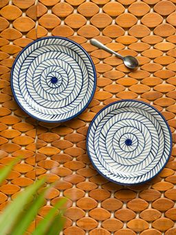 ExclusiveLane - Indigo Chevron' Ceramic Side or Quarter Plates (Set of 2, Microwave Safe)