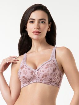 Amante - Cotton Printed Non-Padded Full Cup Wire Free Full Figure Bra - Beige