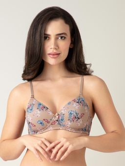 Amante - Polyamide Printed Padded Full Cup Wire Free T-shirt Bra - Nude