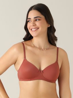 Amante - Polyamide Solid Padded Full Cup Wire Free T-shirt Bra - Brown