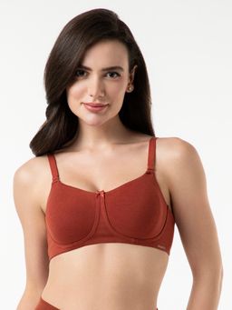 Amante - Cotton Solid Non-Padded Full Cup Wire Free Full Figure Bra - Rust
