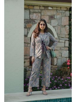 FEATHERS CLOSET - Front Belt Cyan Purple Shrug Pant with Inner (Set of 3)