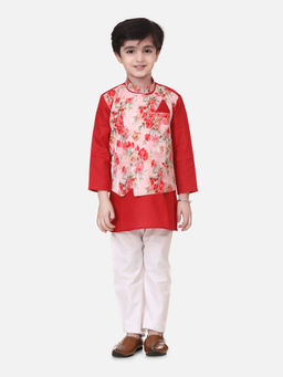 BownBee - Attached Jacket Kurta Pyjama for Boys- Red (Set of 2)