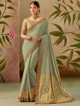Odette - Green Silk Designer Saree with Unstitched Blouse