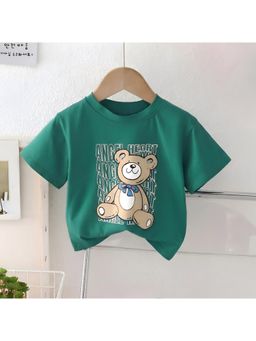 Googo Gaaga - Boys Green Teddy Print Cotton T-Shirt