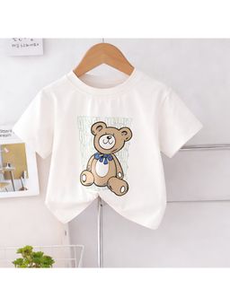 Googo Gaaga - Boys White Cotton Printed White Teddy T-Shirt