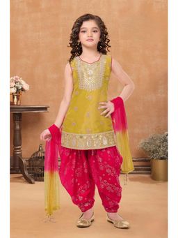 Lagorii - Mustard Printed Kurti with Salwar and Dupatta