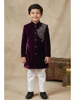 Lagorii - Wine Embroidered Kurta and Pyjama