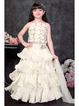 Lagorii - Cream Embellished Choli with Lehenga and Dupatta