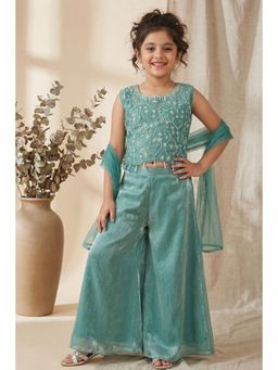 Lagorii - Green Embroidered Kurti with Palazzo and Dupatta