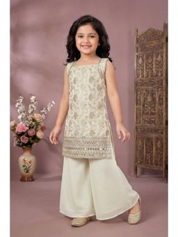 Lagorii - Cream Embroidered Kurti with Palazzo and Dupatta