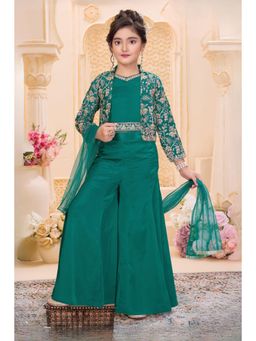Lagorii - Teal Embroidered Top with Jacket, Palazzo and Dupatta