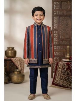 Lagorii - Navy Blue Embroidered Kurta with Jacket and Pant