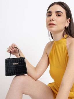 KLEIO - PU Leather Top Handle Mini Handbag with Detachable Sling for Crossbody-Black