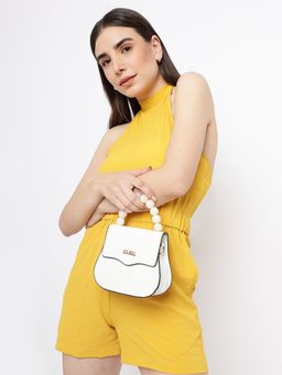 KLEIO - Vegan Leather Top Handle Mini Handbag with Detachable Sling for Crossbody-White