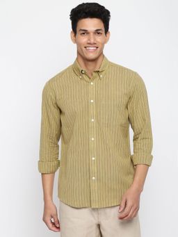 Fabindia - Olive Cotton Striped Regular Shirt