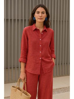 FABULOUS - Maroon Solid Collar Neck Shirt